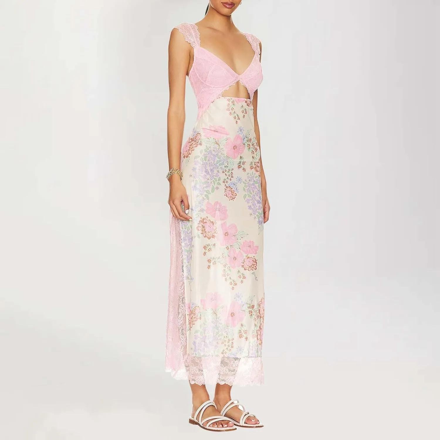 Luxurious Lace Trimmed Off Shoulder Maxi Dress with Ruffle Hem and Slit Summer Midi Dresses for Women