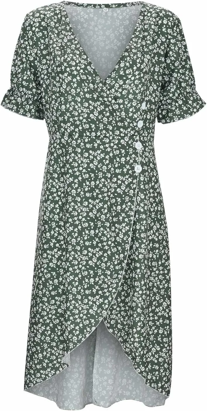 Maxi Dresses for Women 2024 Summer Vacation Short Sleeve V Neck Floral Print Elegant Long Dress Beach Sundress, Large