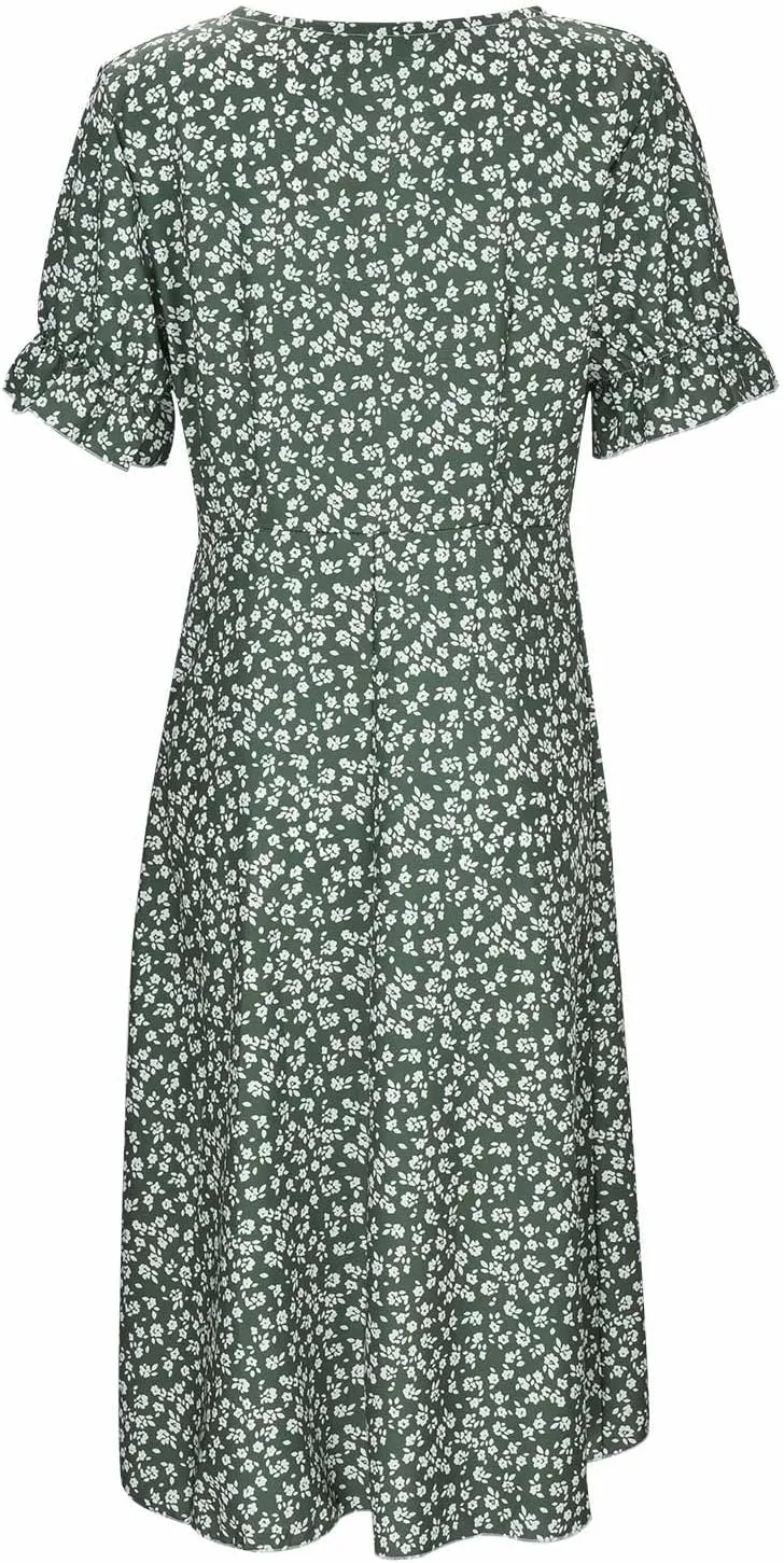 Maxi Dresses for Women 2024 Summer Vacation Short Sleeve V Neck Floral Print Elegant Long Dress Beach Sundress, Large