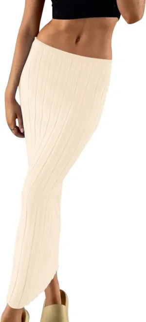 Meladyan Women High Waist Knit Long Maxi Skirt Stretchy Solid Slim Midi Skirts Strapless Bodycon Beach Dress Cover Up