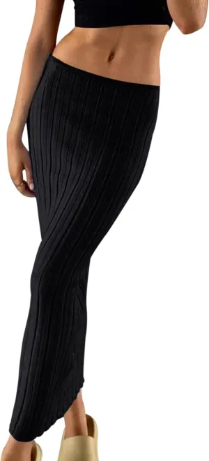 Meladyan Women High Waist Knit Long Maxi Skirt Stretchy Solid Slim Midi Skirts Strapless Bodycon Beach Dress Cover Up