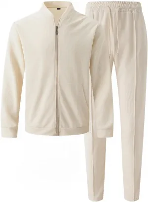 Men Casual Tracksuit Set Full Zipper Pocket Long Sleeve Jacket Trouser Suit Trendy Running Jogging Workout Activewear
