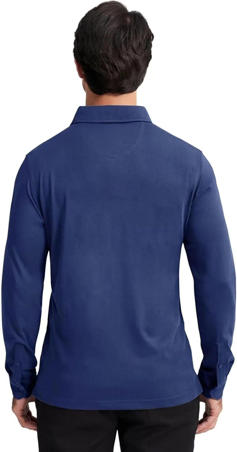 Men's Business Long and Short Sleeve Polo Shirts Mercerized Cotton Blend Casual Stylish Collared Shirts