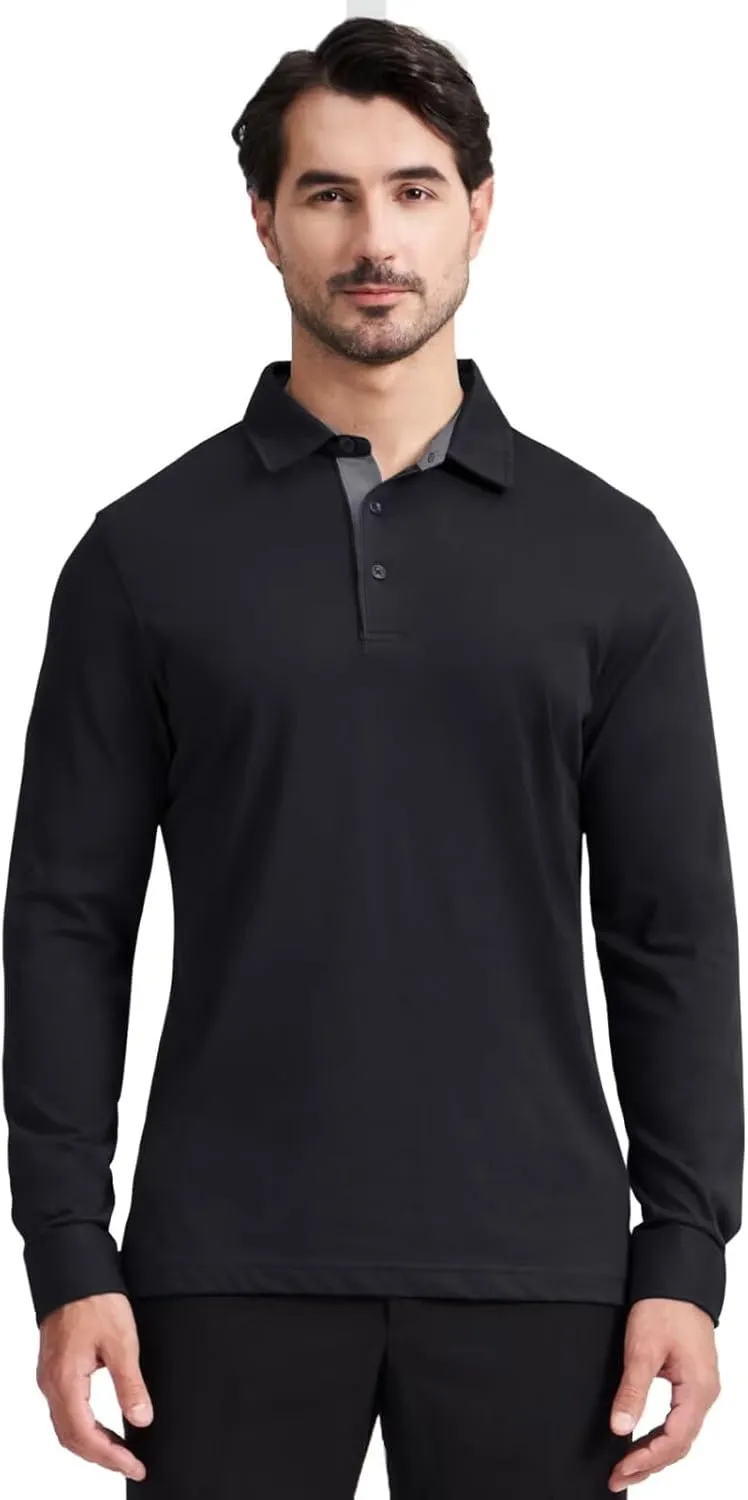 Men's Business Long and Short Sleeve Polo Shirts Mercerized Cotton Blend Casual Stylish Collared Shirts