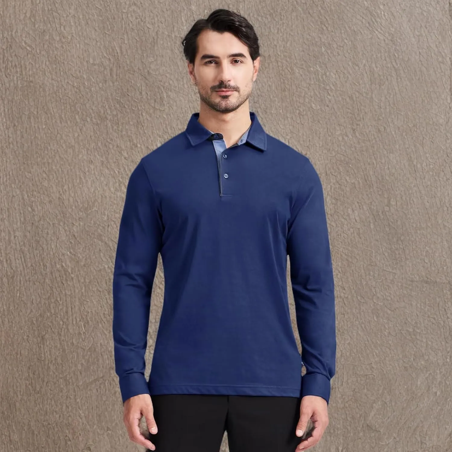 Men's Business Long and Short Sleeve Polo Shirts Mercerized Cotton Blend Casual Stylish Collared Shirts