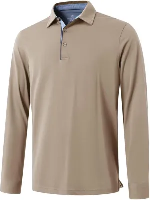 Men's Business Long and Short Sleeve Polo Shirts Mercerized Cotton Blend Casual Stylish Collared Shirts