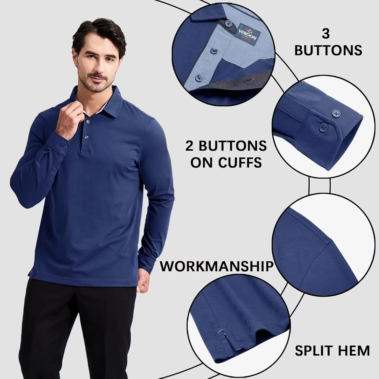 Men's Business Long and Short Sleeve Polo Shirts Mercerized Cotton Blend Casual Stylish Collared Shirts