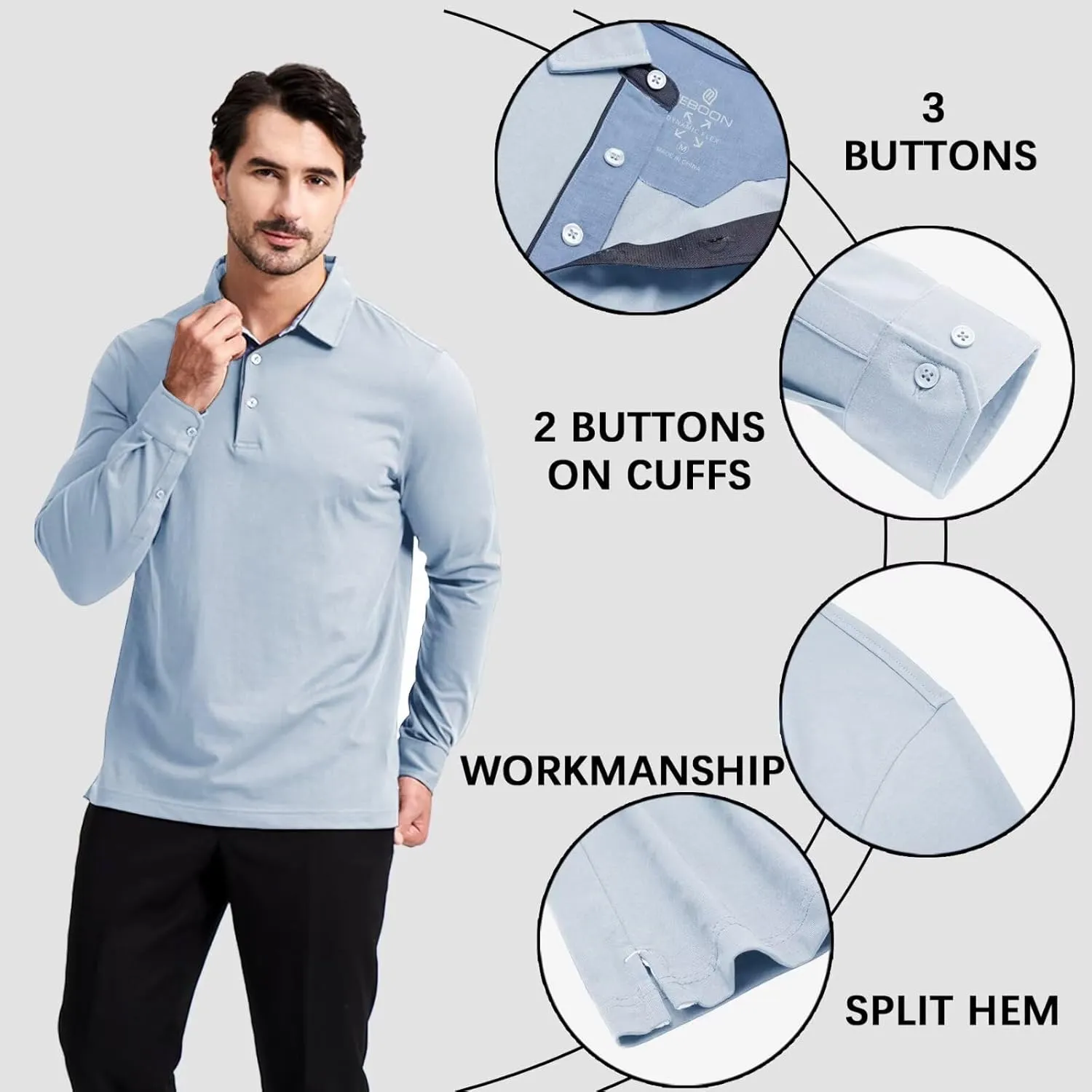 Men's Business Long and Short Sleeve Polo Shirts Mercerized Cotton Blend Casual Stylish Collared Shirts