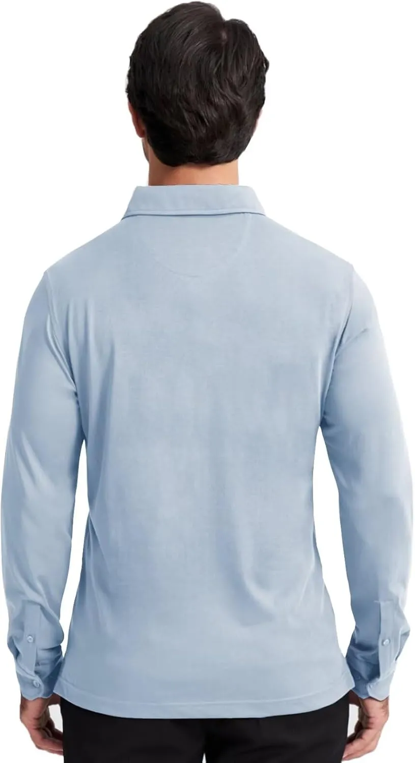 Men's Business Long and Short Sleeve Polo Shirts Mercerized Cotton Blend Casual Stylish Collared Shirts