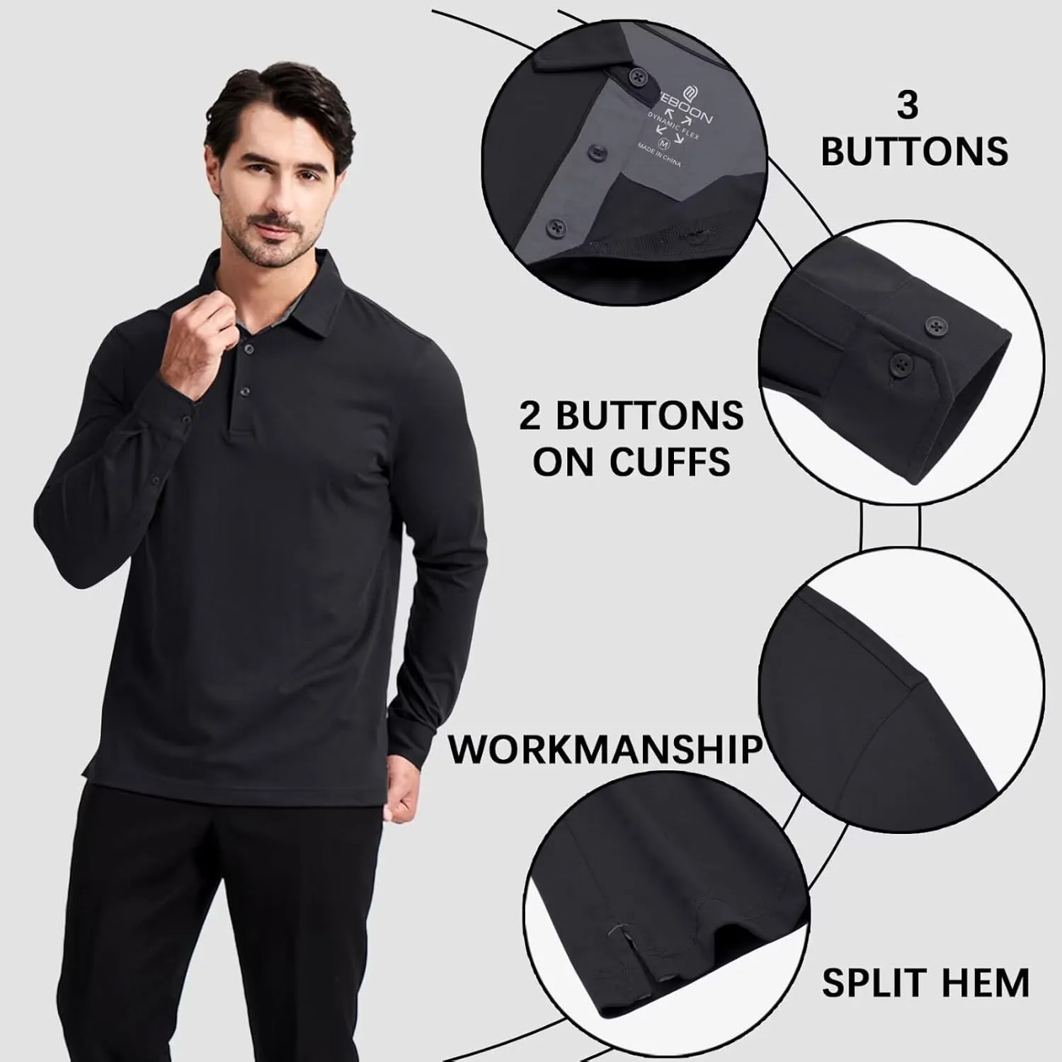Men's Business Long and Short Sleeve Polo Shirts Mercerized Cotton Blend Casual Stylish Collared Shirts