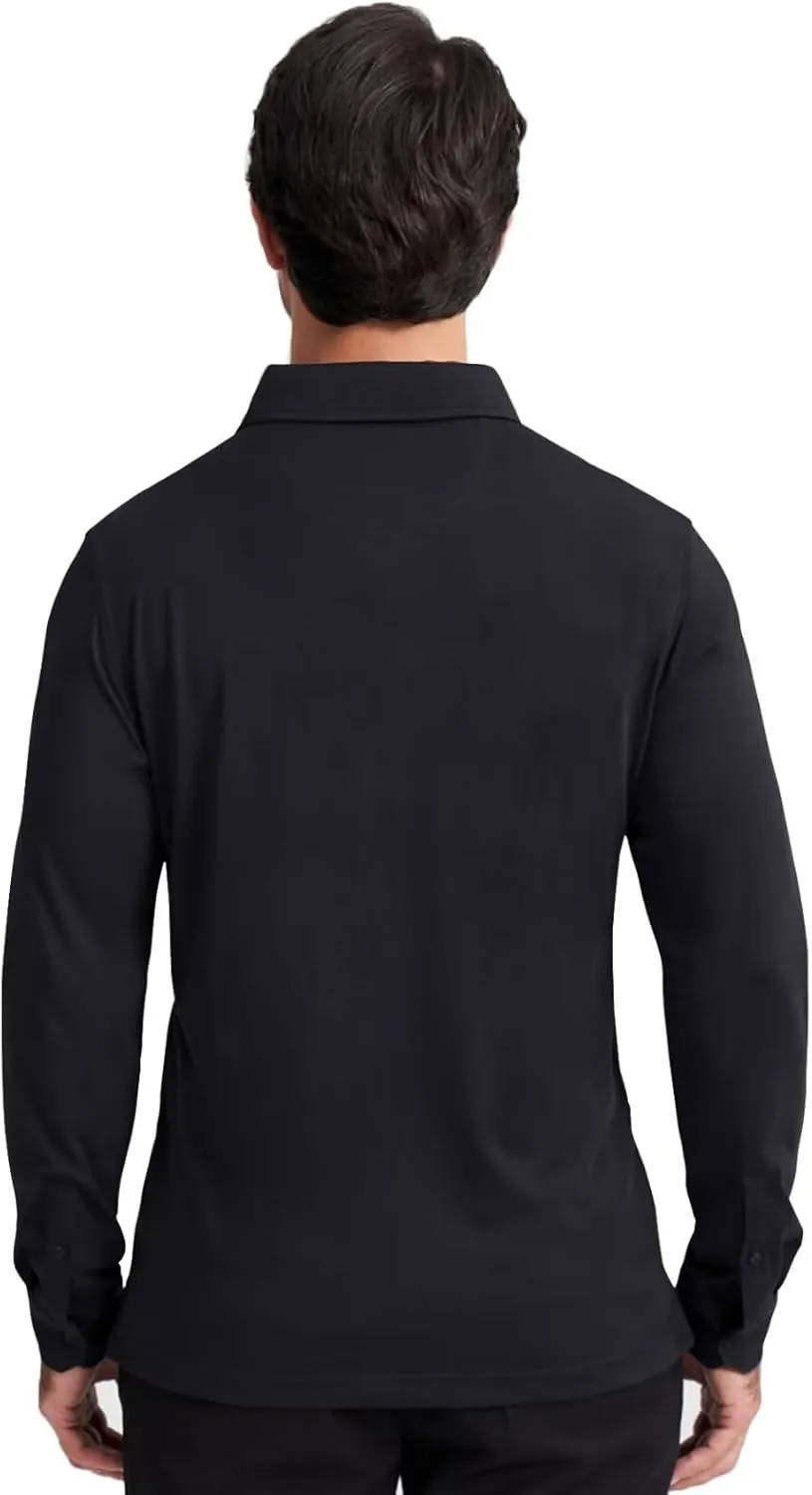 Men's Business Long and Short Sleeve Polo Shirts Mercerized Cotton Blend Casual Stylish Collared Shirts