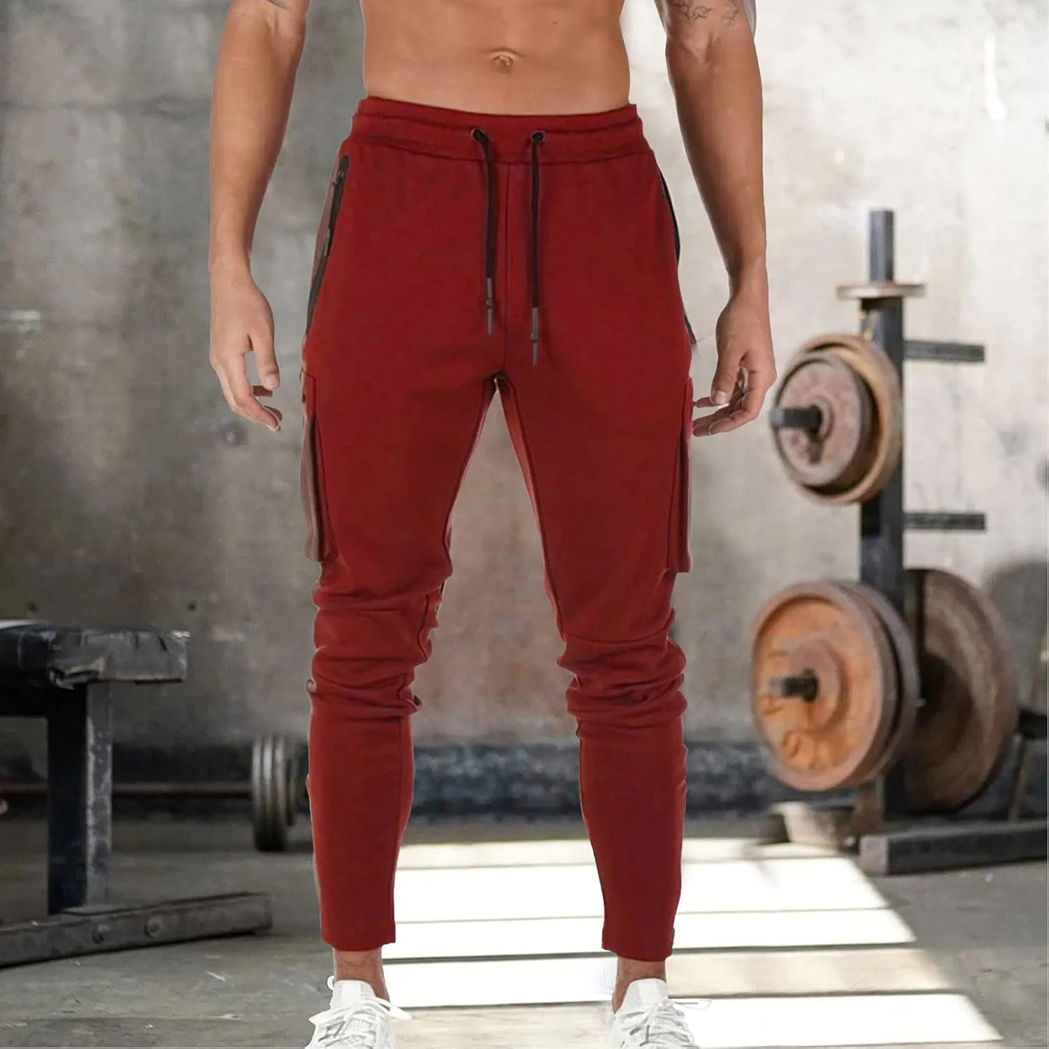 Men's Cargo Pants Sports Jogging Trousers Pockets Belt Mens Cargo Men's Slim Fit Chino Pants Regular Fit Chino Pants