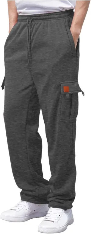 Men's Casual Cotton Linen Pants Sweatpants with Pockets Solid Color Loose Straight Legs Trousers Hiking Joggers