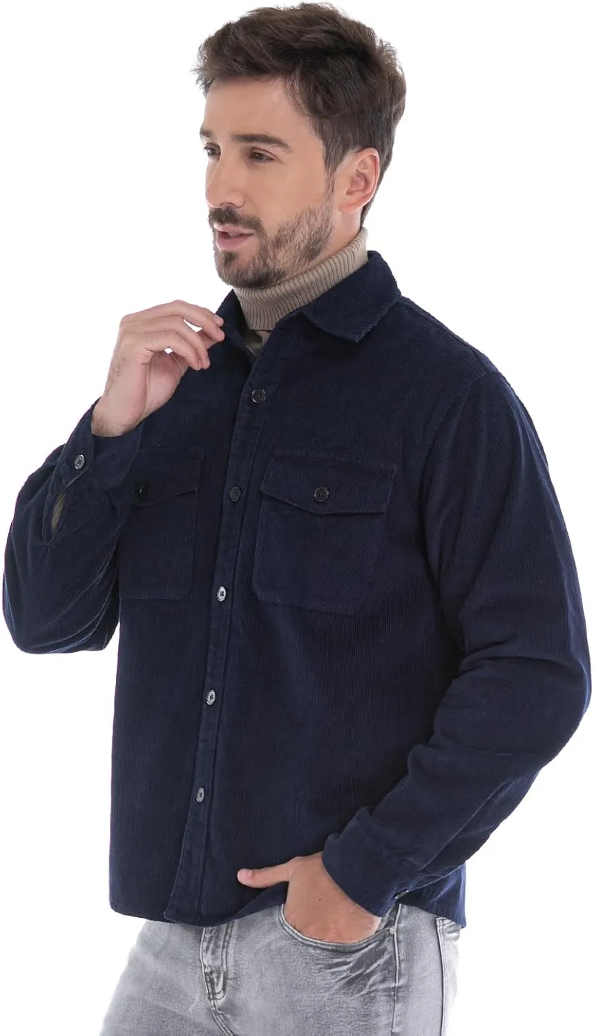 Men's Corduroy Shacket, Casual Stylish Long Sleeve Shirt Jacket Button Down