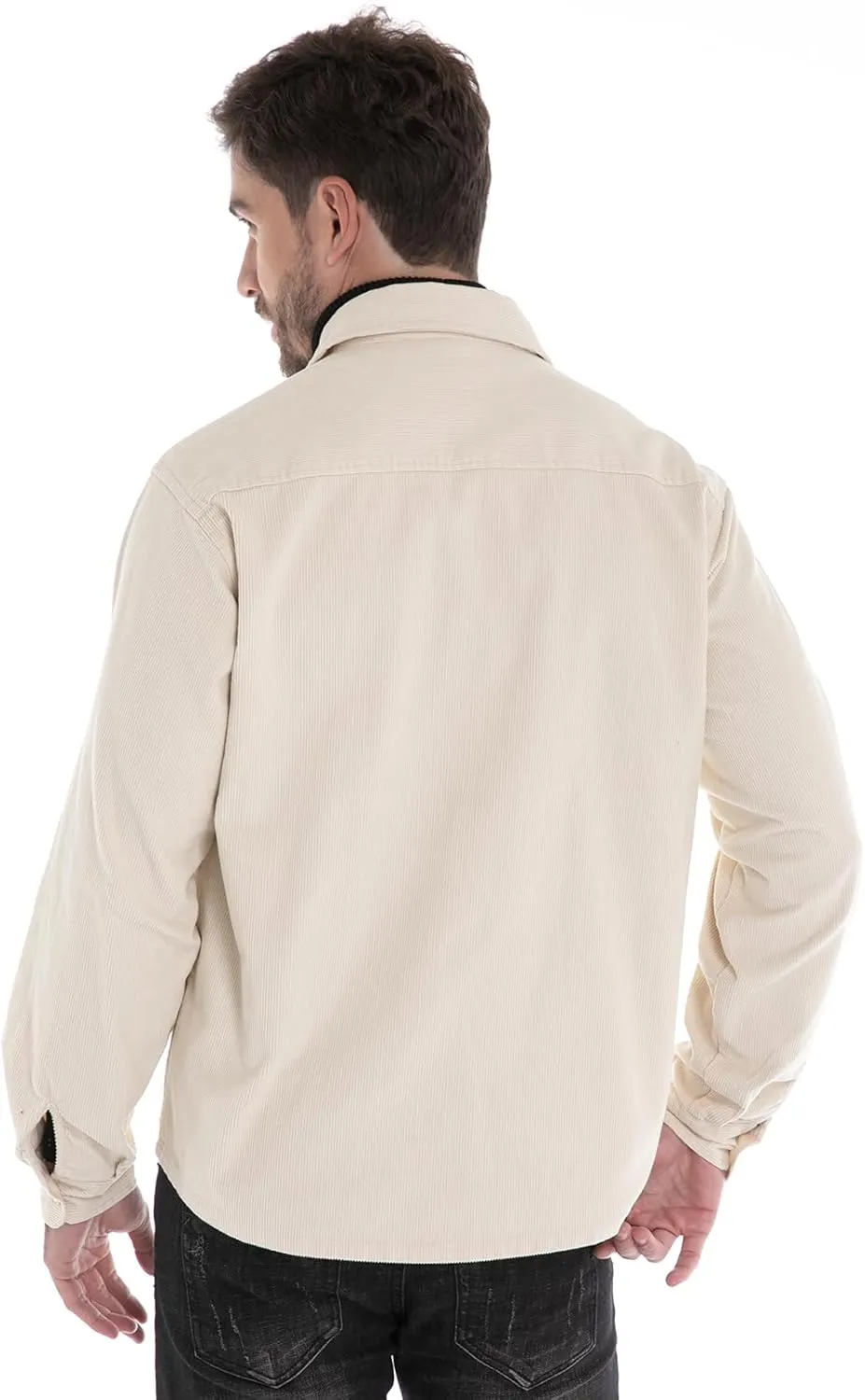 Men's Corduroy Shacket, Casual Stylish Long Sleeve Shirt Jacket Button Down