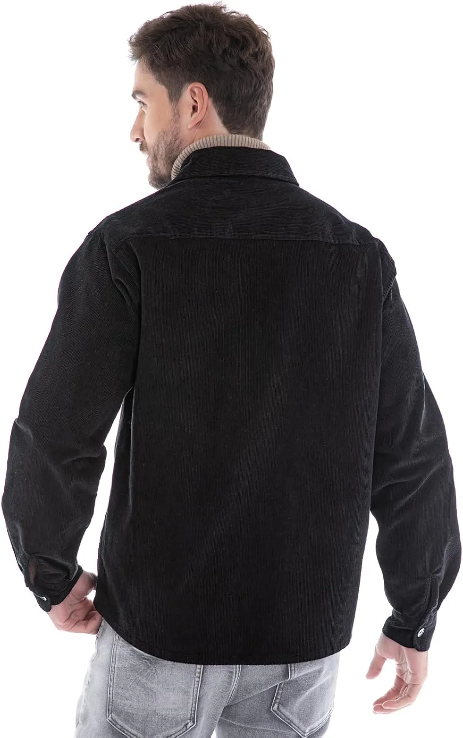 Men's Corduroy Shacket, Casual Stylish Long Sleeve Shirt Jacket Button Down