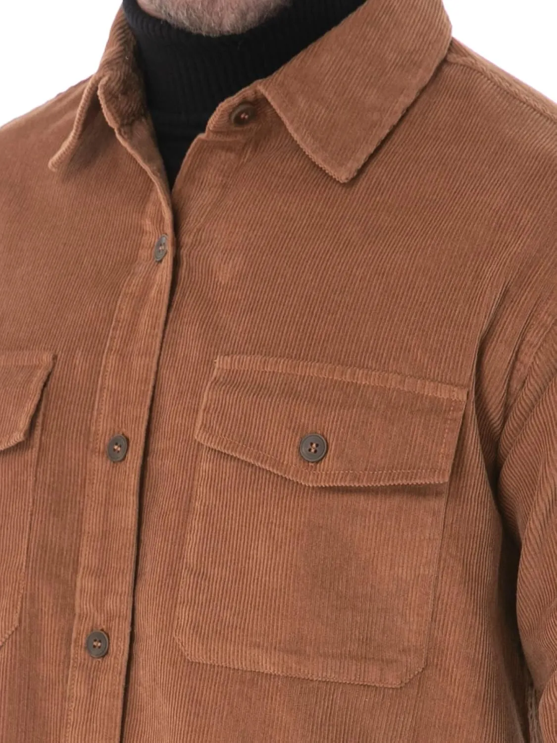 Men's Corduroy Shacket, Casual Stylish Long Sleeve Shirt Jacket Button Down