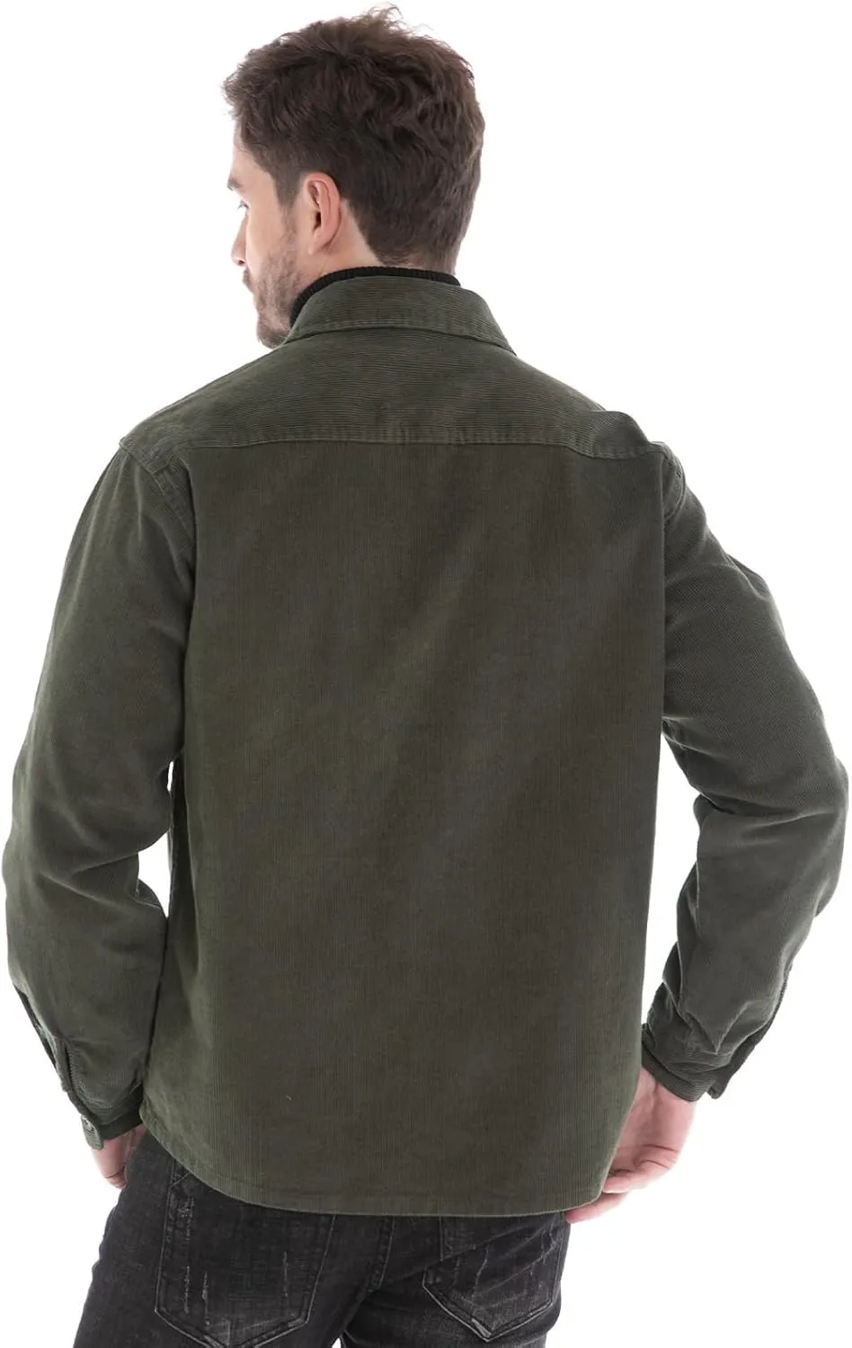 Men's Corduroy Shacket, Casual Stylish Long Sleeve Shirt Jacket Button Down
