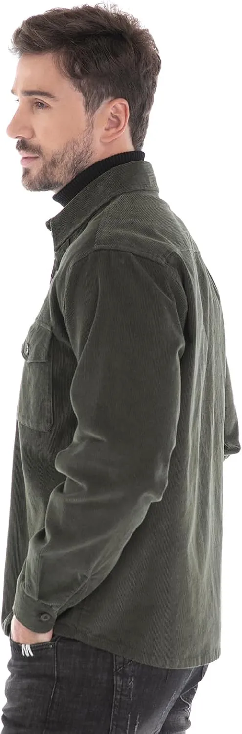 Men's Corduroy Shacket, Casual Stylish Long Sleeve Shirt Jacket Button Down