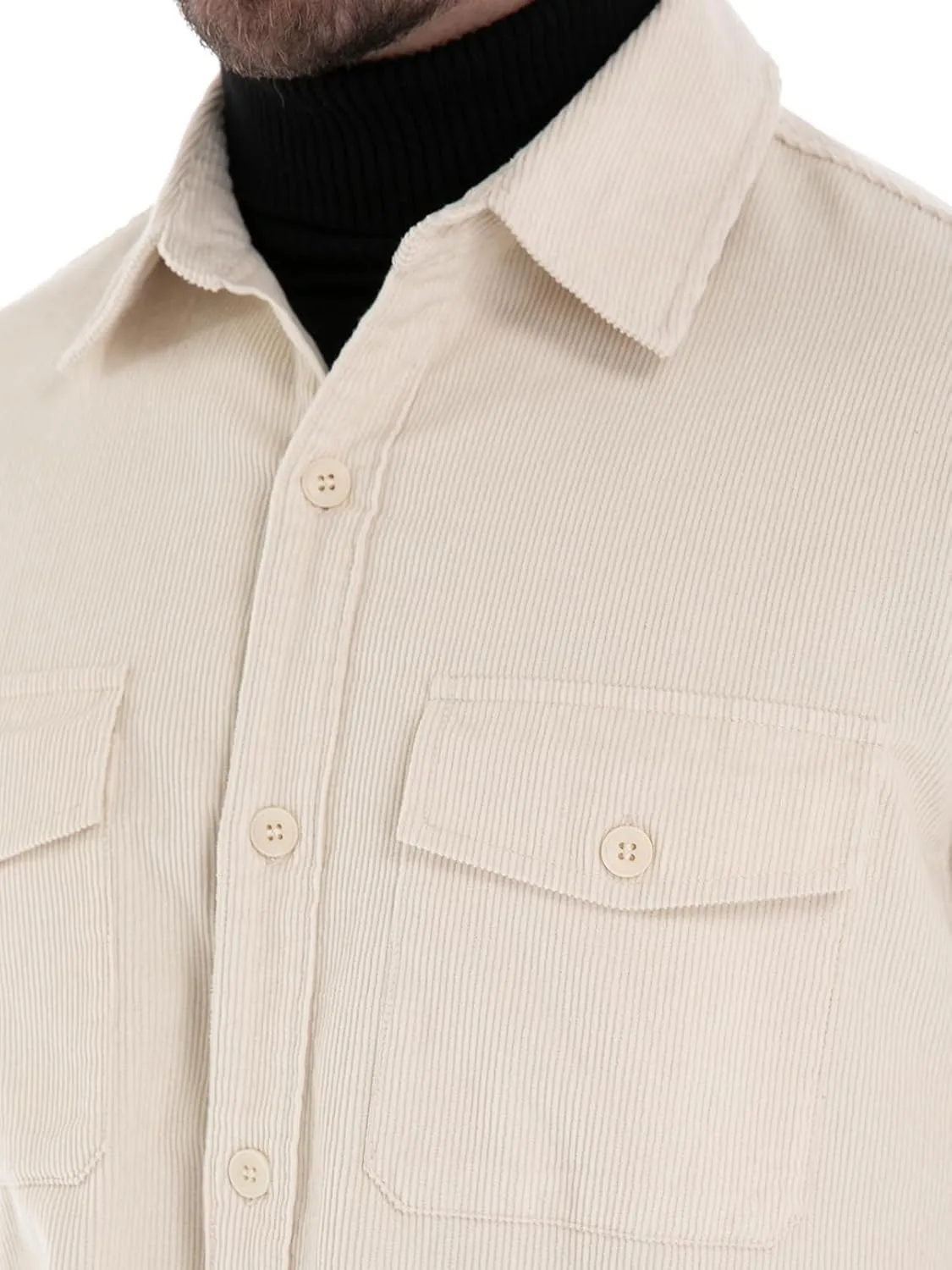 Men's Corduroy Shacket, Casual Stylish Long Sleeve Shirt Jacket Button Down