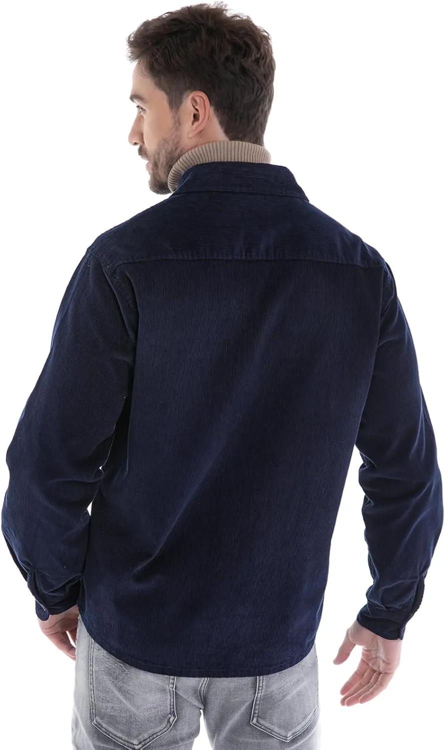 Men's Corduroy Shacket, Casual Stylish Long Sleeve Shirt Jacket Button Down