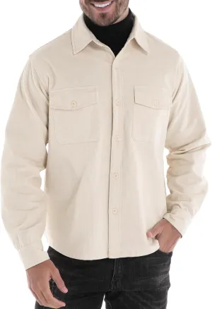 Men's Corduroy Shacket, Casual Stylish Long Sleeve Shirt Jacket Button Down