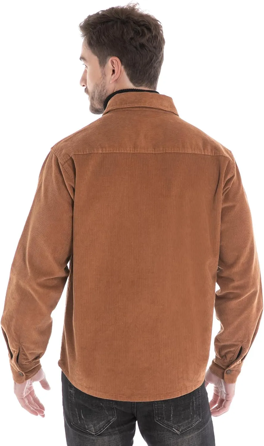 Men's Corduroy Shacket, Casual Stylish Long Sleeve Shirt Jacket Button Down