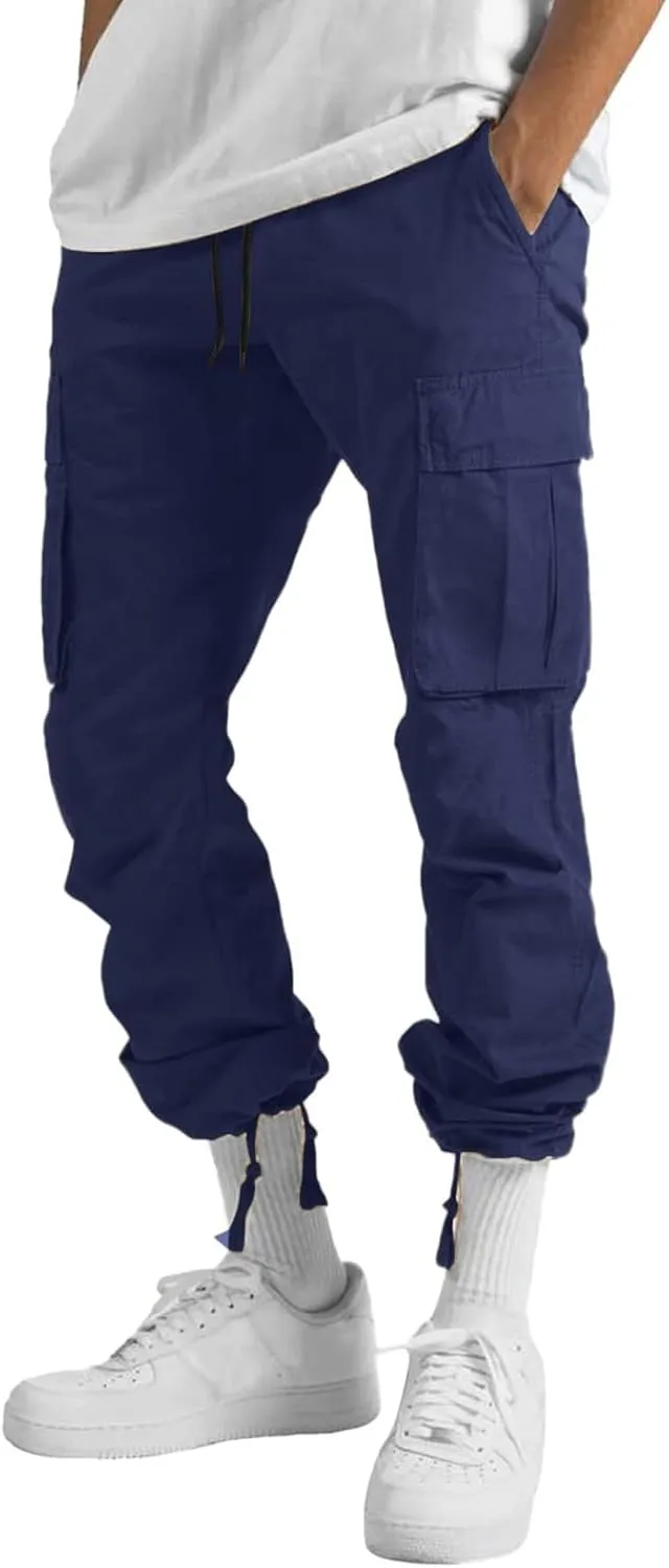 Men's Fashion Cotton Loose Straight Sweatpants with Pockets Drawstring Joggers Fast Dry Trousers Athletic Pants