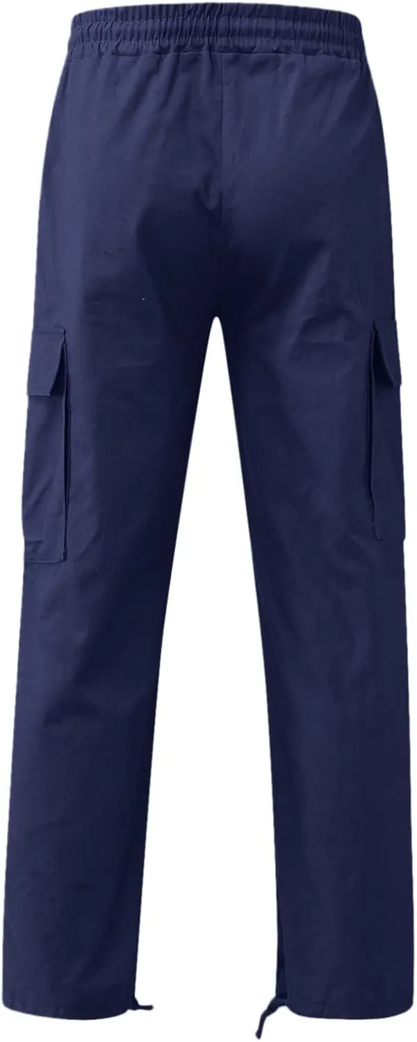 Men's Fashion Cotton Loose Straight Sweatpants with Pockets Drawstring Joggers Fast Dry Trousers Athletic Pants