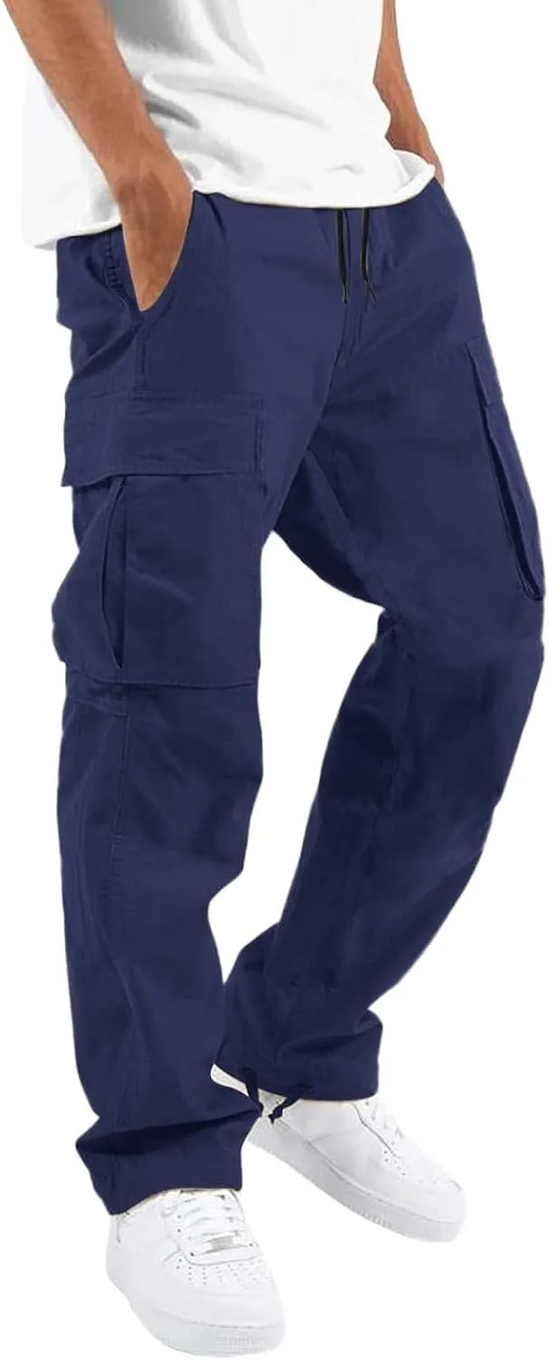 Men's Fashion Cotton Loose Straight Sweatpants with Pockets Drawstring Joggers Fast Dry Trousers Athletic Pants