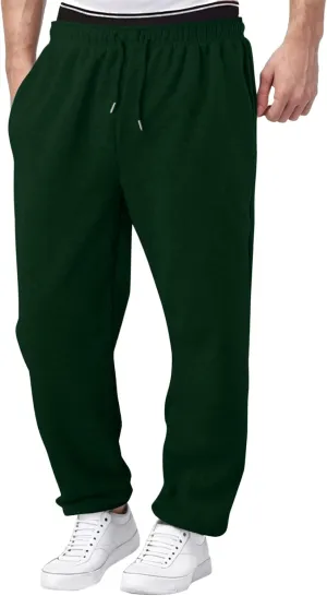 Men's Heavyweight Fleece Cargo Sweatpants Baggy Sweat Pants with Pockets Elastic Waist Drawstring Joggers Trousers