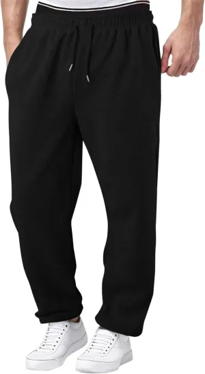 Men's Heavyweight Fleece Cargo Sweatpants Baggy Sweat Pants with Pockets Elastic Waist Drawstring Joggers Trousers