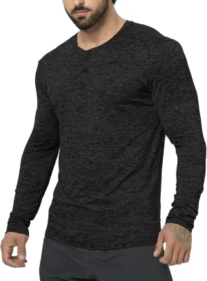 Mens Henley Shirt Dry Fit Tech 3 Button T Slim Fit Quick Dry Gym Tshirt Long Sleeve Lightweight Basic Casual Tee