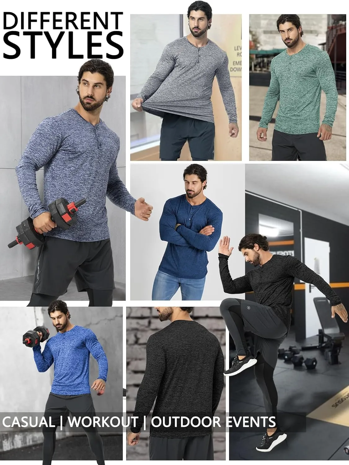 Mens Henley Shirt Dry Fit Tech 3 Button T Slim Fit Quick Dry Gym Tshirt Long Sleeve Lightweight Basic Casual Tee