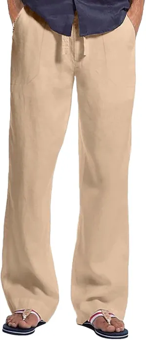 Men's Linen Casual Cargo Pants with Pockets Solid Hipster Beach Pants Breathable Outdoor Hiking Sweatpants Summer Joggers