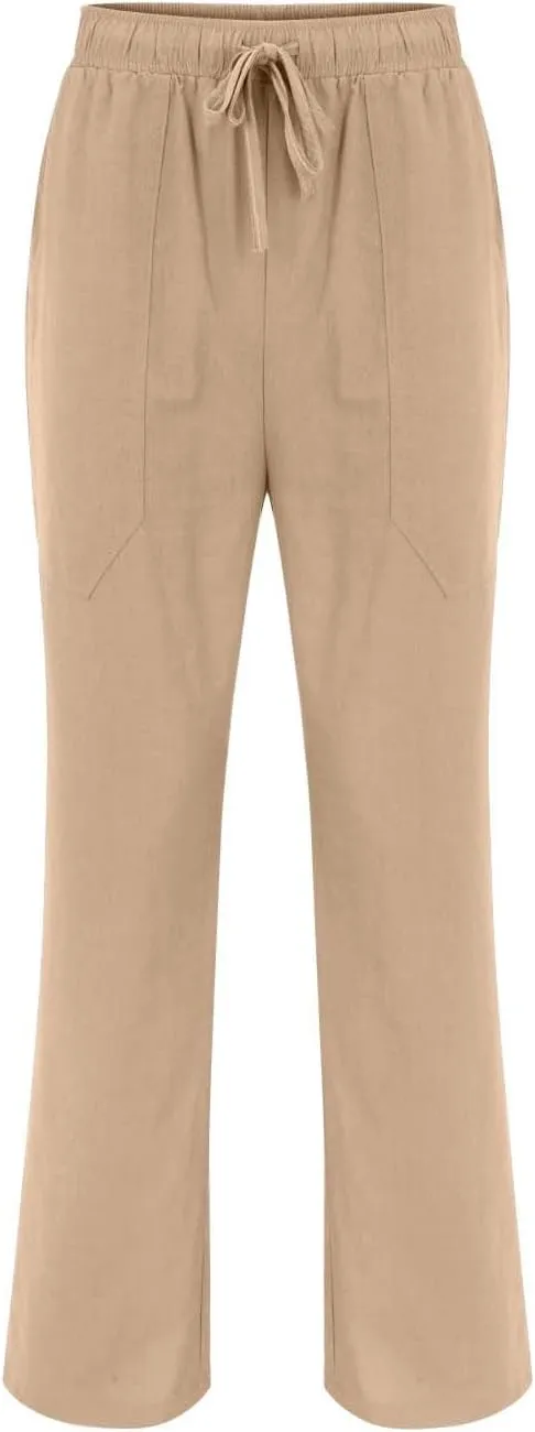 Men's Linen Casual Cargo Pants with Pockets Solid Hipster Beach Pants Breathable Outdoor Hiking Sweatpants Summer Joggers
