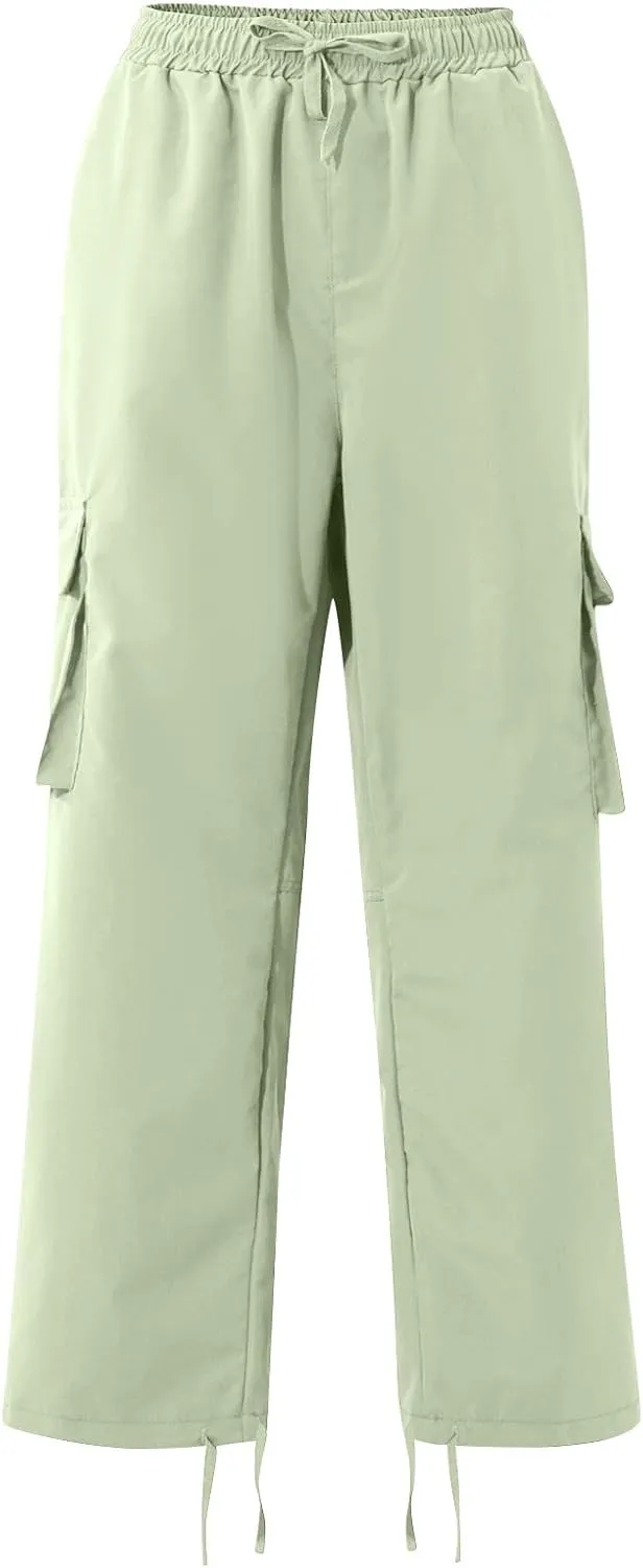 Mens Pants Cargo Drawstring Elastic Waist Sweatpants with Zipper Pockets Relaxed Fit Baggy Pants Joggers Trousers