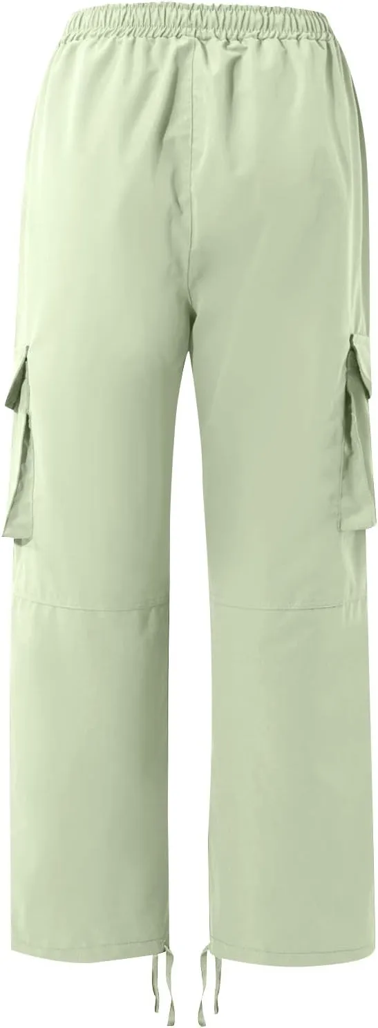 Mens Pants Cargo Drawstring Elastic Waist Sweatpants with Zipper Pockets Relaxed Fit Baggy Pants Joggers Trousers