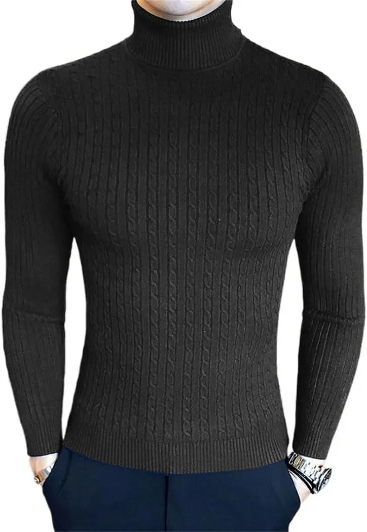 Men's Slim Fit Turtleneck Sweater Casual Twist Patterned Pullover Knitted Sweaters Autumn Outdoor Streetwear Warm Sweaters