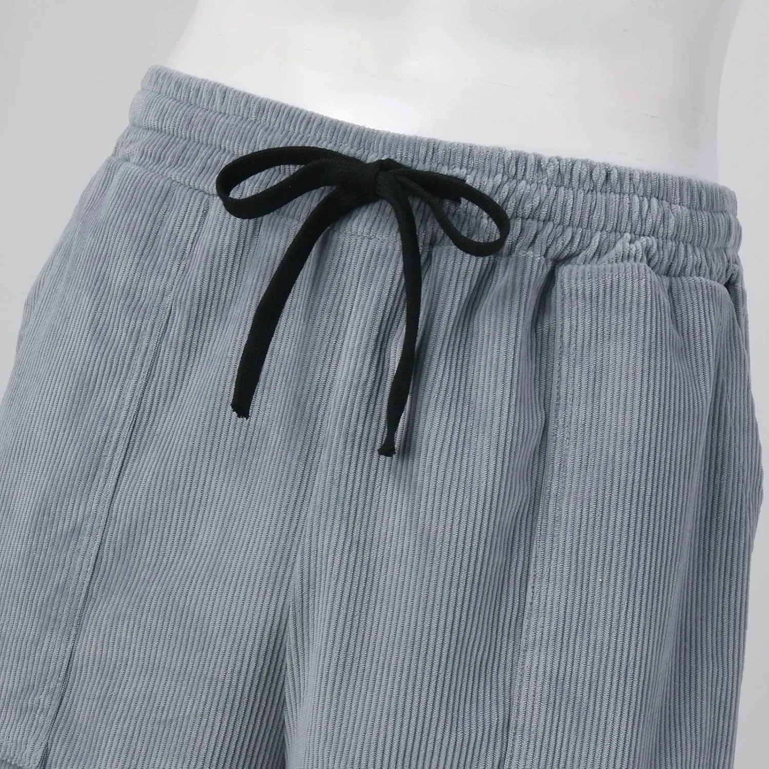 Mens Spring and Autumn Casual Thermal Corduroy Pants Drawstring High Waist Fashion Solid Trouser Elastic Tapered Sweatpants