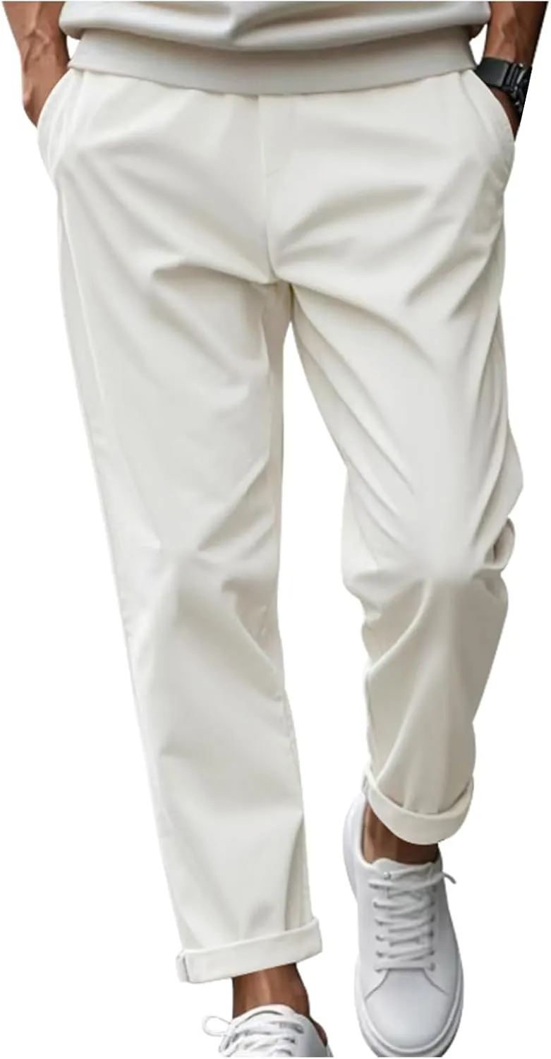 Mens Stretch Pull On Flat Front Chino Twill with Pockets Athletic Casual School Uniform Golf Kids Dress Pants