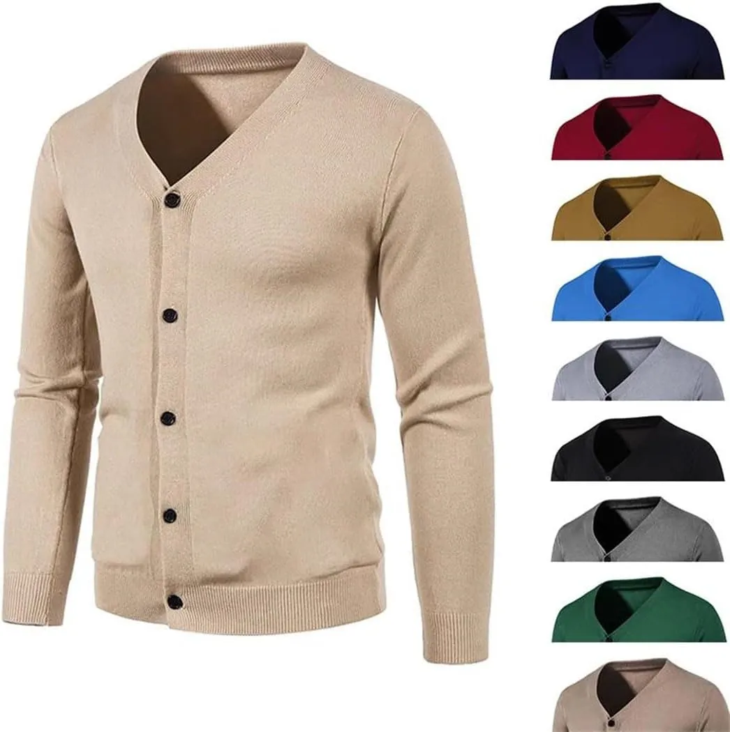 Men's Thin Knit Cardigan V-Neck Slim Fit Sweater Lightweight Solid Color Casual Coat for Autumn
