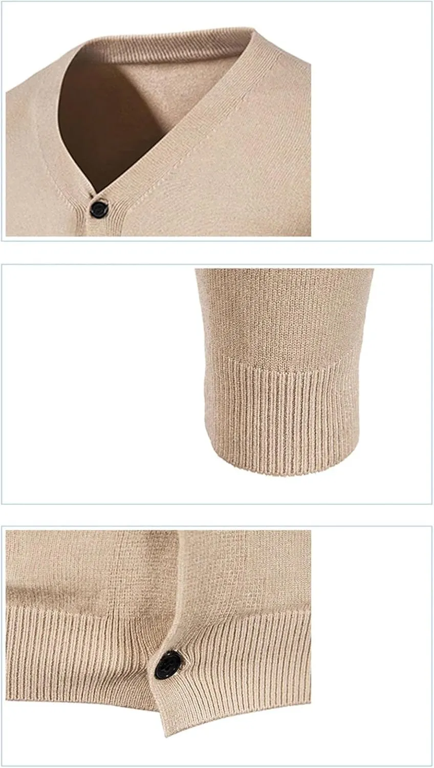 Men's Thin Knit Cardigan V-Neck Slim Fit Sweater Lightweight Solid Color Casual Coat for Autumn