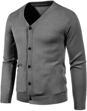 Men's Thin Knit Cardigan V-Neck Slim Fit Sweater Lightweight Solid Color Casual Coat for Autumn