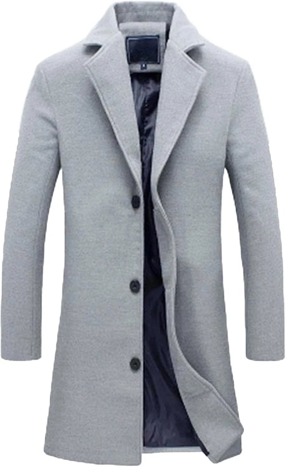 Men's Wool Blend Coat Winter Thermal Notched Collar Single Breasted Fashion Pea Coat Trench Overcoat