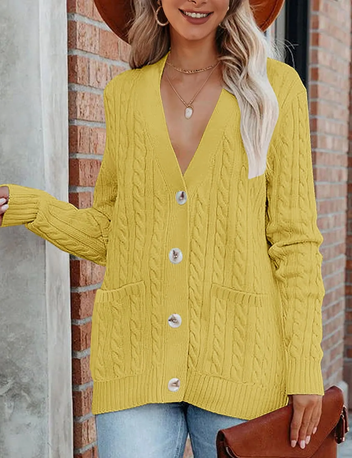MEROKEETY Women's 2025 Long Sleeve Cable Knit Button Cardigan Sweater Open Front Outwear Coat with Pockets
