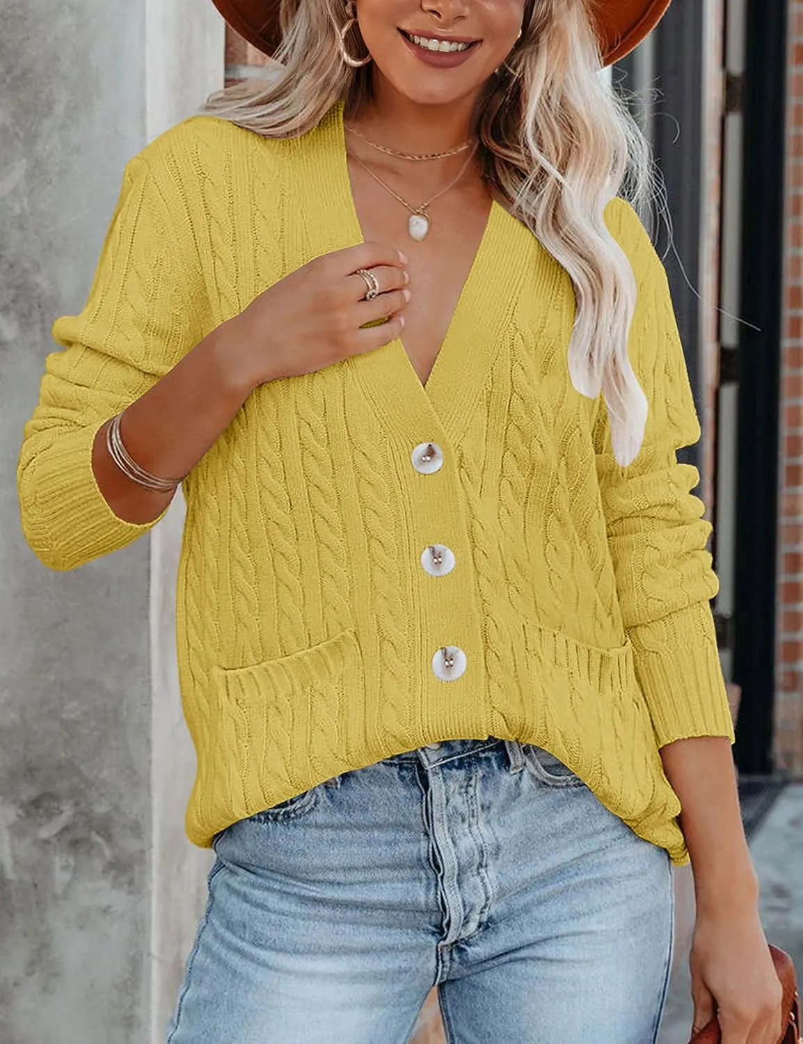 MEROKEETY Women's 2025 Long Sleeve Cable Knit Button Cardigan Sweater Open Front Outwear Coat with Pockets