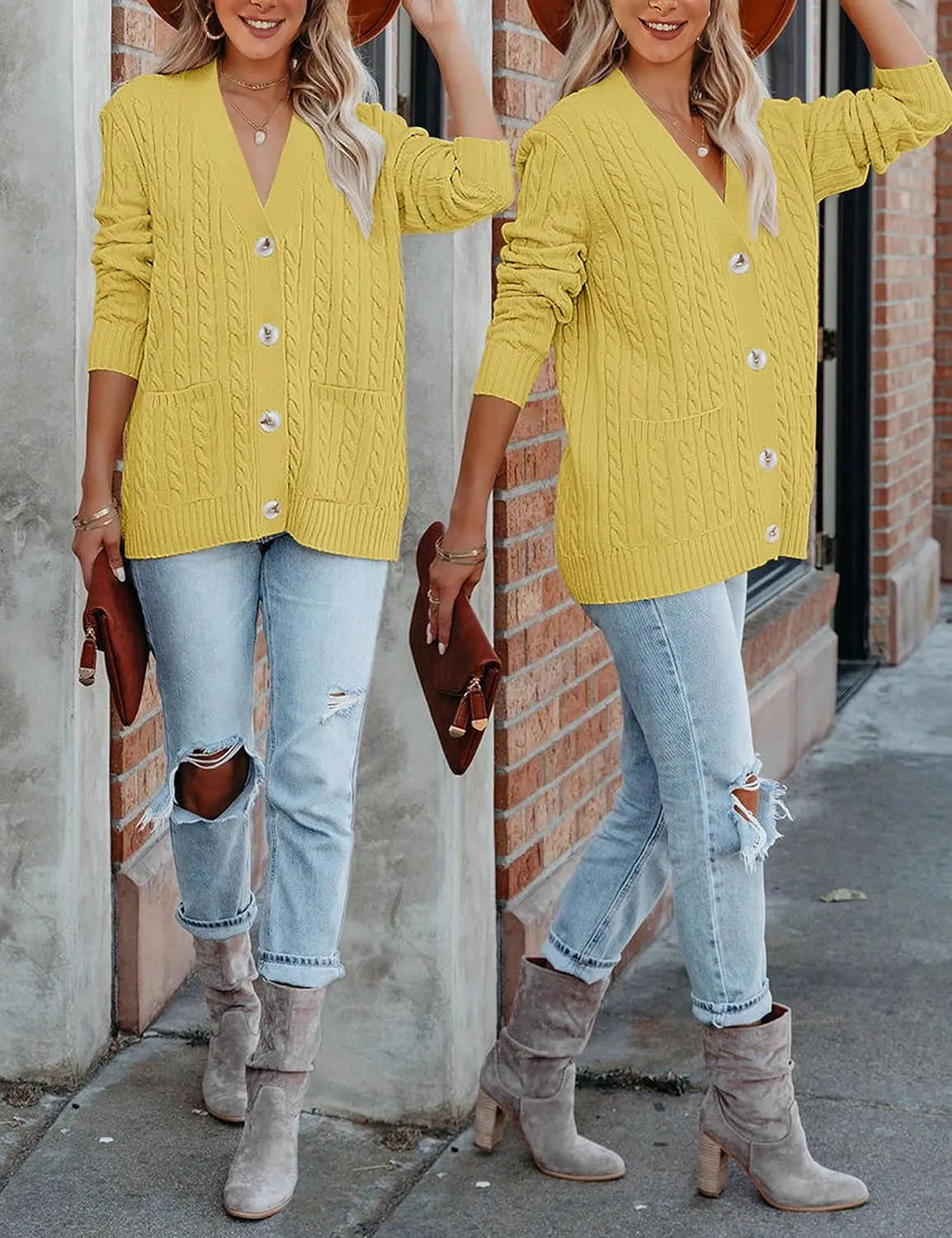 MEROKEETY Women's 2025 Long Sleeve Cable Knit Button Cardigan Sweater Open Front Outwear Coat with Pockets