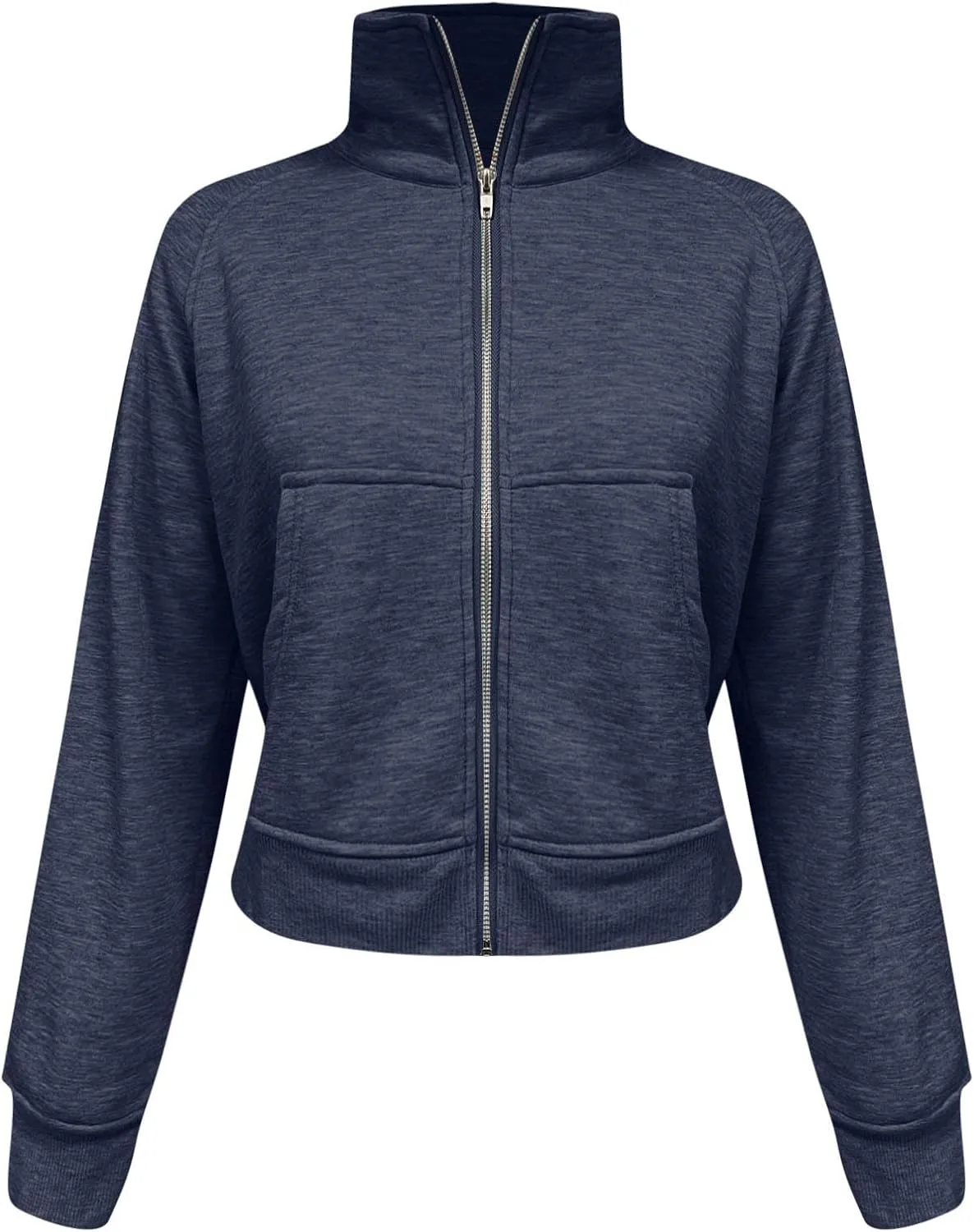 midelxp Womens Cropped Zip Up Hoodie Casual Fleece Stand Collar Sweatshirt Loose Quarter Zip Long Sleeve Pullover Sports Top