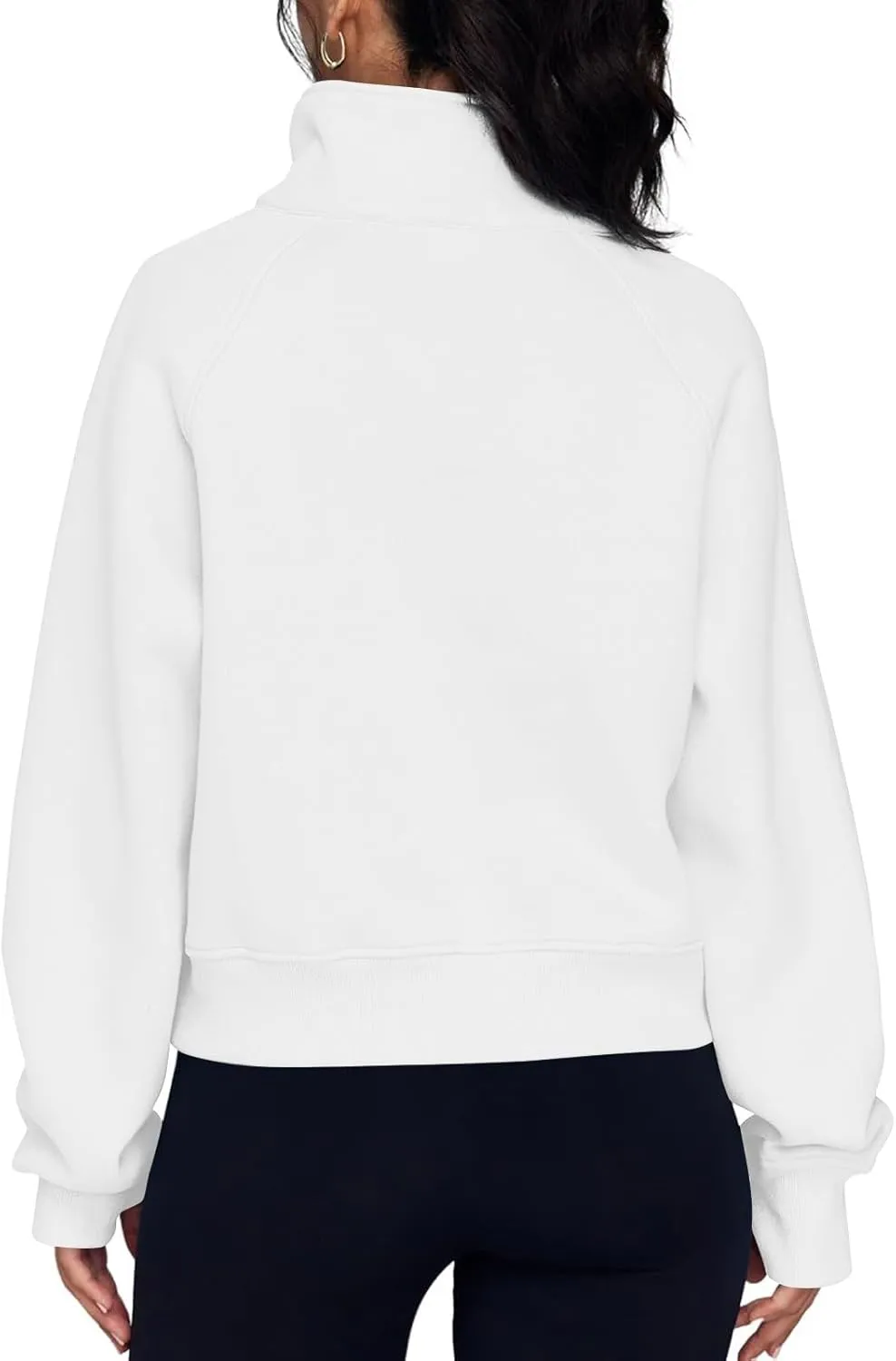 midelxp Womens Cropped Zip Up Hoodie Casual Fleece Stand Collar Sweatshirt Loose Quarter Zip Long Sleeve Pullover Sports Top